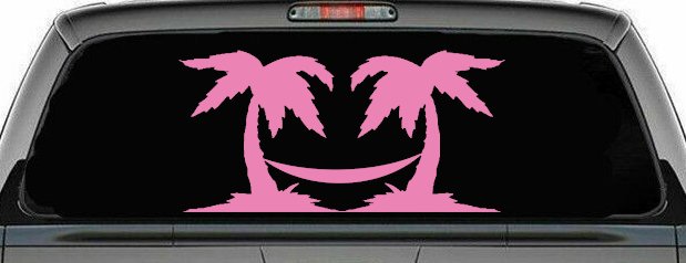 Palm Trees with Hammock Beach Car or Truck Window Decal Sticker (Pink)