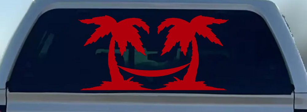 Palm Trees with Hammock Beach Car or Truck Window Decal Sticker (Red)