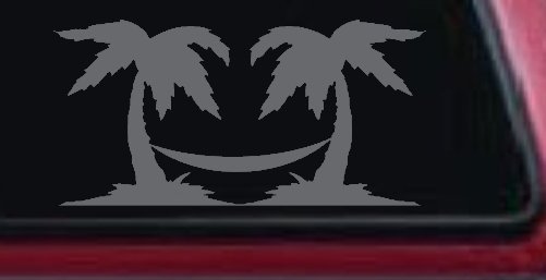 Palm Trees with Hammock Beach Car or Truck Window Decal Sticker (Silver)