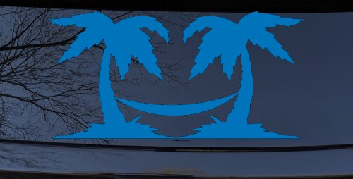 Palm Trees with Hammock Beach Car or Truck Window Decal Sticker (Sky Blue)