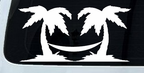 Palm Trees with Hammock Beach Car or Truck Window Decal Sticker (White)