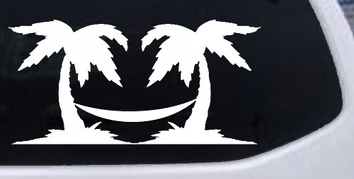 Palm Trees with Hammock Beach Car or Truck Window Decal Sticker (White)