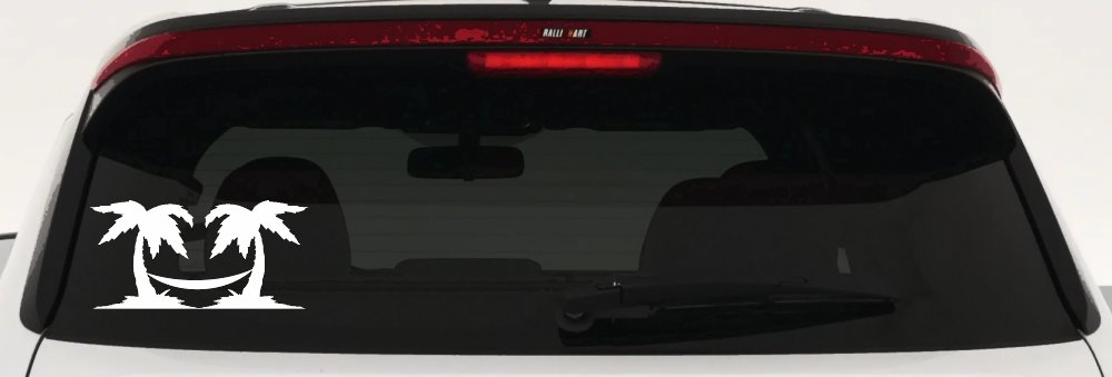 Palm Trees with Hammock Beach Car or Truck Window Decal Sticker (White)