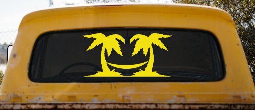 Palm Trees with Hammock Beach Car or Truck Window Decal Sticker (Yellow)