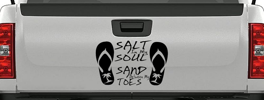 Salt In My Soul Sand Between My Toes Flip Flops Palm Tree Car or Truck Window Decal Sticker