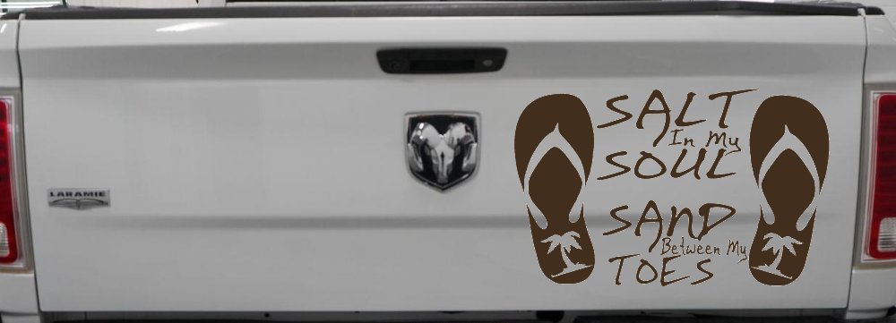 Salt In My Soul Sand Between My Toes Flip Flops Palm Tree Car or Truck Window Decal Sticker (Brown)