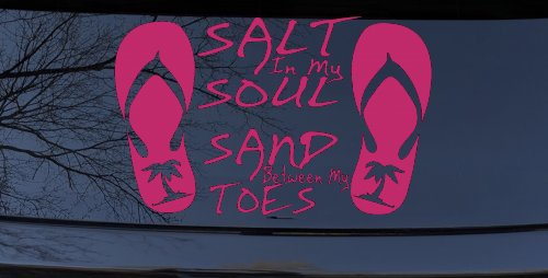 Salt In My Soul Sand Between My Toes Flip Flops Palm Tree Car or Truck Window Decal Sticker