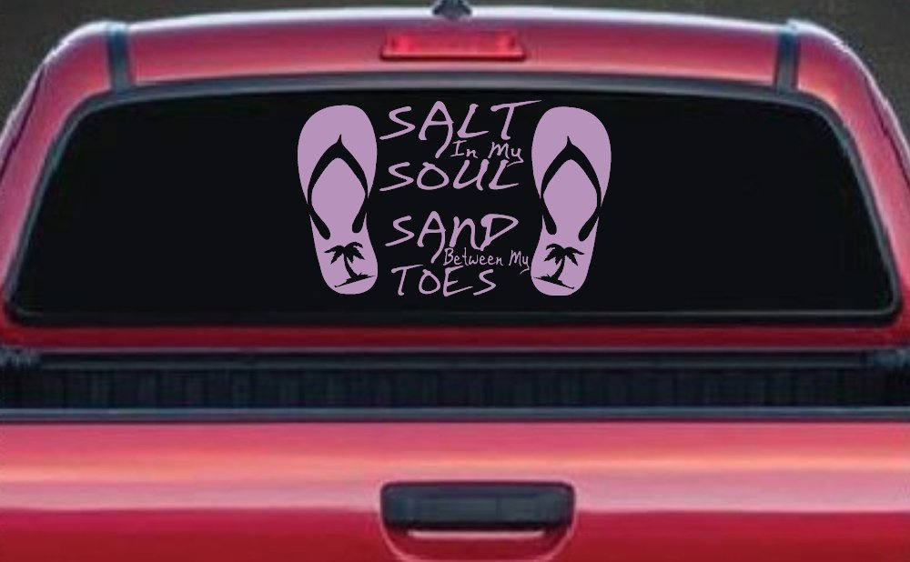 Salt In My Soul Sand Between My Toes Flip Flops Palm Tree Car or Truck Window Decal Sticker