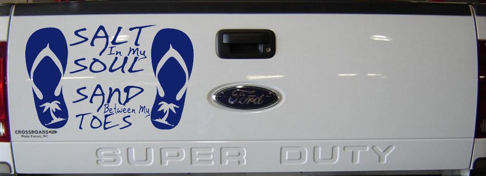 Salt In My Soul Sand Between My Toes Flip Flops Palm Tree Car or Truck Window Decal Sticker (Navy)
