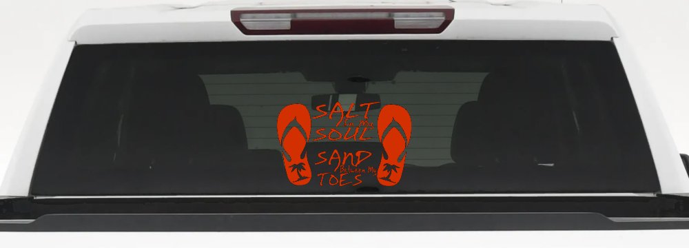 Salt In My Soul Sand Between My Toes Flip Flops Palm Tree Car or Truck Window Decal Sticker
