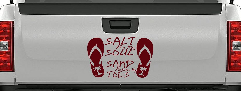 Salt In My Soul Sand Between My Toes Flip Flops Palm Tree Car or Truck Window Decal Sticker