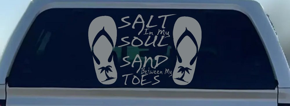 Salt In My Soul Sand Between My Toes Flip Flops Palm Tree Car or Truck Window Decal Sticker