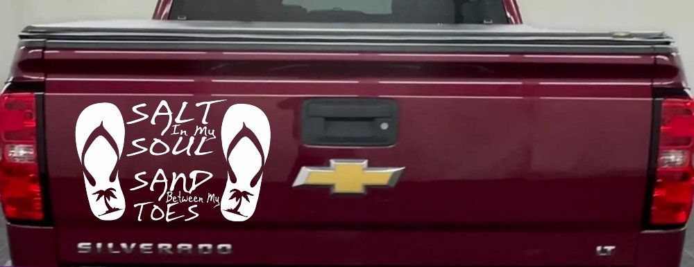 Salt In My Soul Sand Between My Toes Flip Flops Palm Tree Car or Truck Window Decal Sticker (White)