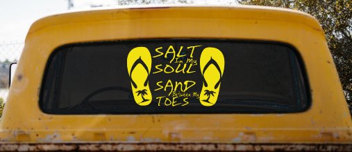 Salt In My Soul Sand Between My Toes Flip Flops Palm Tree Car or Truck Window Vinyl Decal Sticker (Yellow)