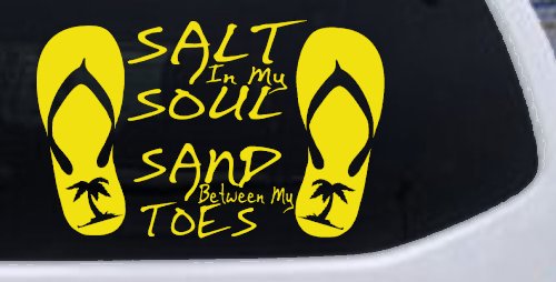 Salt In My Soul Sand Between My Toes Flip Flops Palm Tree Car or Truck Window Decal Sticker