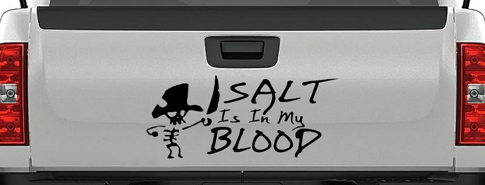Cute Pirate Skeleton Salt Is In My Blood Funny Car or Truck Window Decal Sticker (Black)