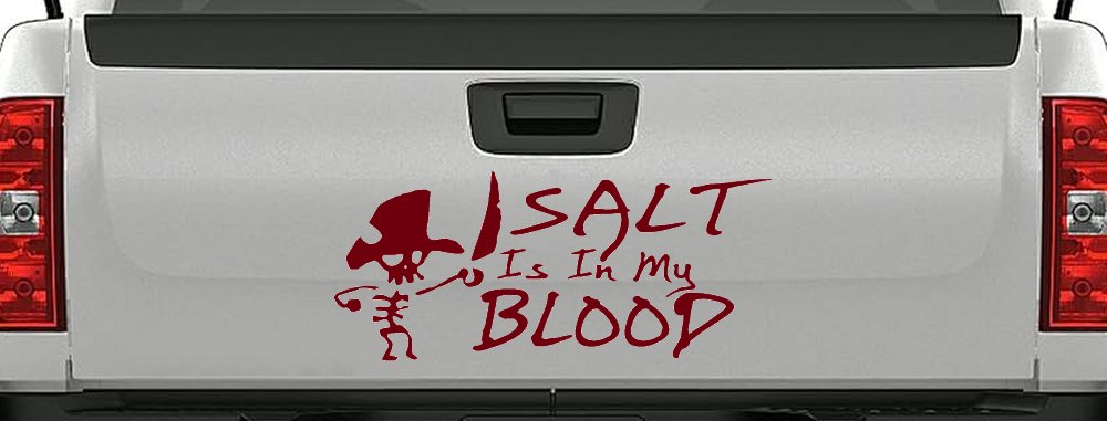 Cute Pirate Skeleton Salt Is In My Blood Funny Car or Truck Window Decal Sticker (Burgundy)