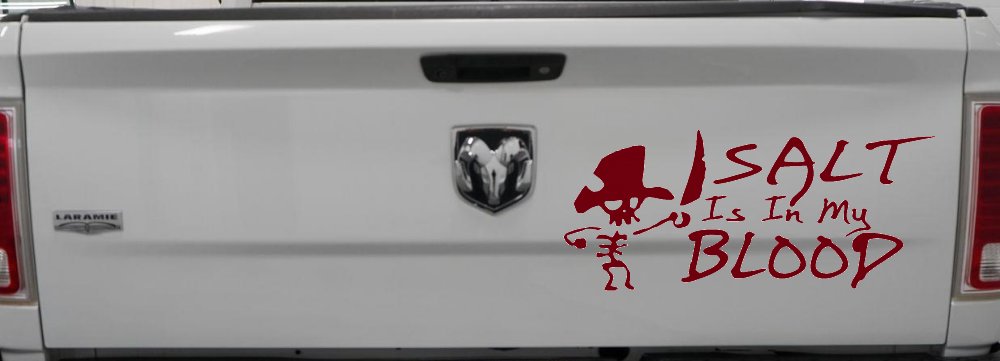 Cute Pirate Skeleton Salt Is In My Blood Funny Car or Truck Window Decal Sticker (Burgundy)