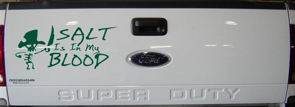 Cute Pirate Skeleton Salt Is In My Blood Funny Car or Truck Window Decal Sticker (Dark Green)