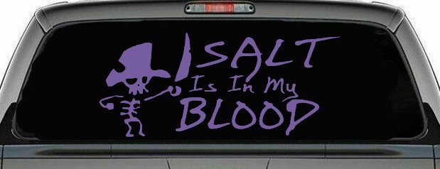 Cute Pirate Skeleton Salt Is In My Blood Funny Car or Truck Window Decal Sticker (Purple)