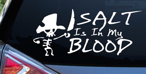 Cute Pirate Skeleton Salt Is In My Blood Funny Car or Truck Window Decal Sticker (White)