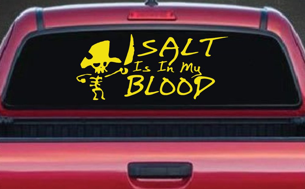 Cute Pirate Skeleton Salt Is In My Blood Funny Car or Truck Window Decal Sticker (Yellow)