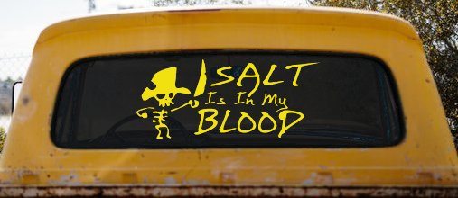 Cute Pirate Skeleton Salt Is In My Blood Funny Car or Truck Window Decal Sticker (Yellow)