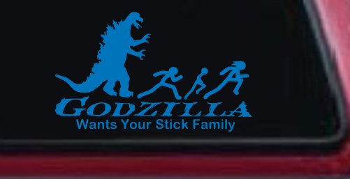 Godzilla Wants Your Stick Family Funny Car or Truck Window Decal Sticker (Sky Blue)