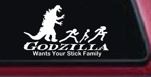 Godzilla Wants Your Stick Family Funny Car or Truck Window Decal Sticker (White)