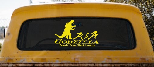 Godzilla Wants Your Stick Family Funny Car or Truck Window Decal Sticker