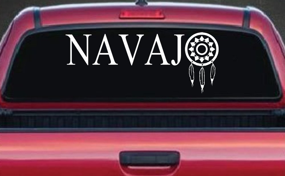 Navaho with Dreamcatcher O Native American Indian Dream Catcher Car or Truck Window Vinyl Decal Sticker (White)