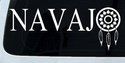 Navaho with Dreamcatcher O Native American Indian Dream Catcher Car or Truck Window Vinyl Decal Sticker (White)