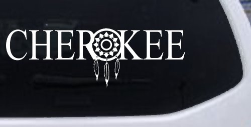 Cherokee Indian with Dreamcatcher O Native American Indian Dream Catcher Car or Truck Window Decal Sticker (White)