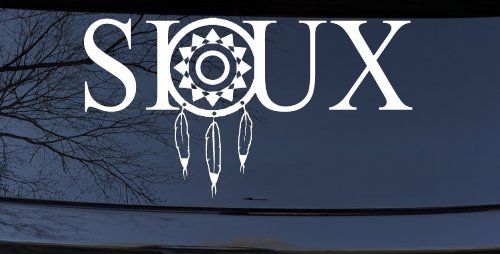 Soux with Dreamcatcher O Native American Indian Dream Catcher Car or Truck Window Vinyl Decal Sticker (White)