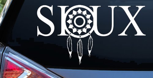 Soux with Dreamcatcher O Native American Indian Dream Catcher Car or Truck Window Vinyl Decal Sticker (White)