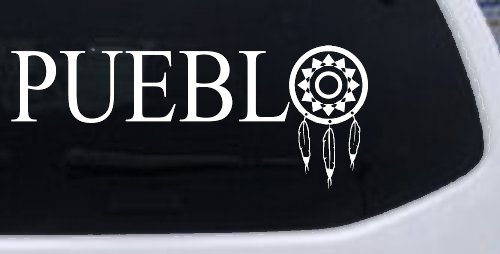 Pueblo with Dreamcatcher O Native American Indian Dream Catcher Car or Truck Window Vinyl Decal Sticker (White)