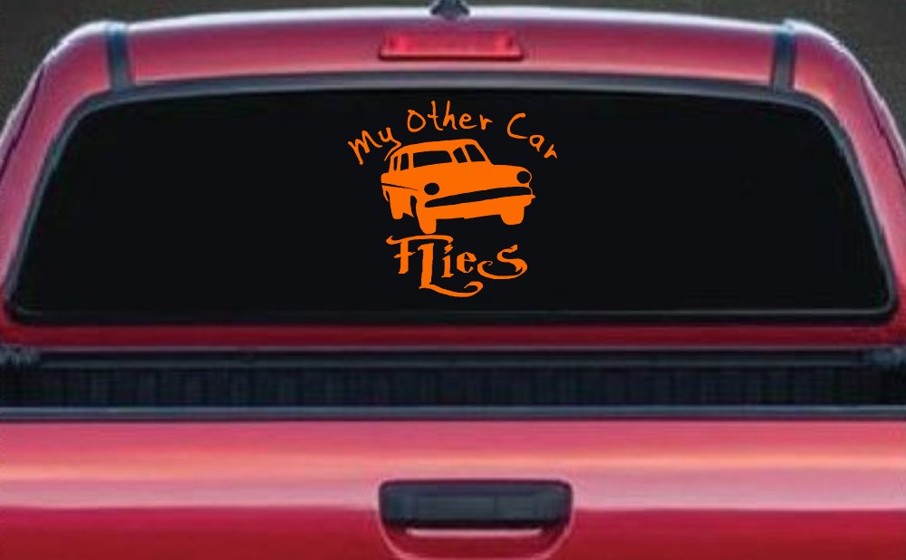 My Other Car Flies Potter Car or Truck Window Decal Sticker (Orange)