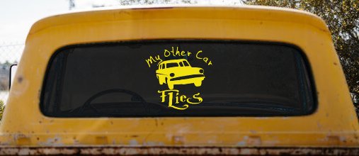 My Other Car Flies Potter Car or Truck Window Vinyl Decal Sticker (Yellow)