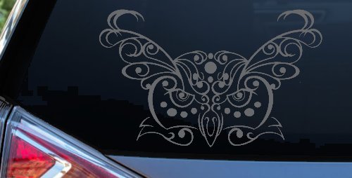 Owl Head Swirl with Dots Car or Truck Window Decal Sticker (Silver)