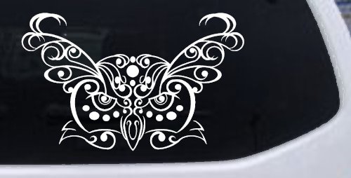 Owl Head Swirl with Dots Car or Truck Window Decal Sticker (White)