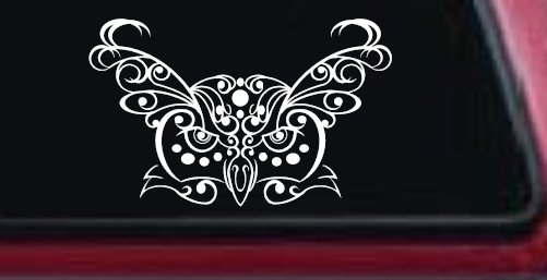 Owl Head Swirl with Dots Car or Truck Window Vinyl Decal Sticker (White)