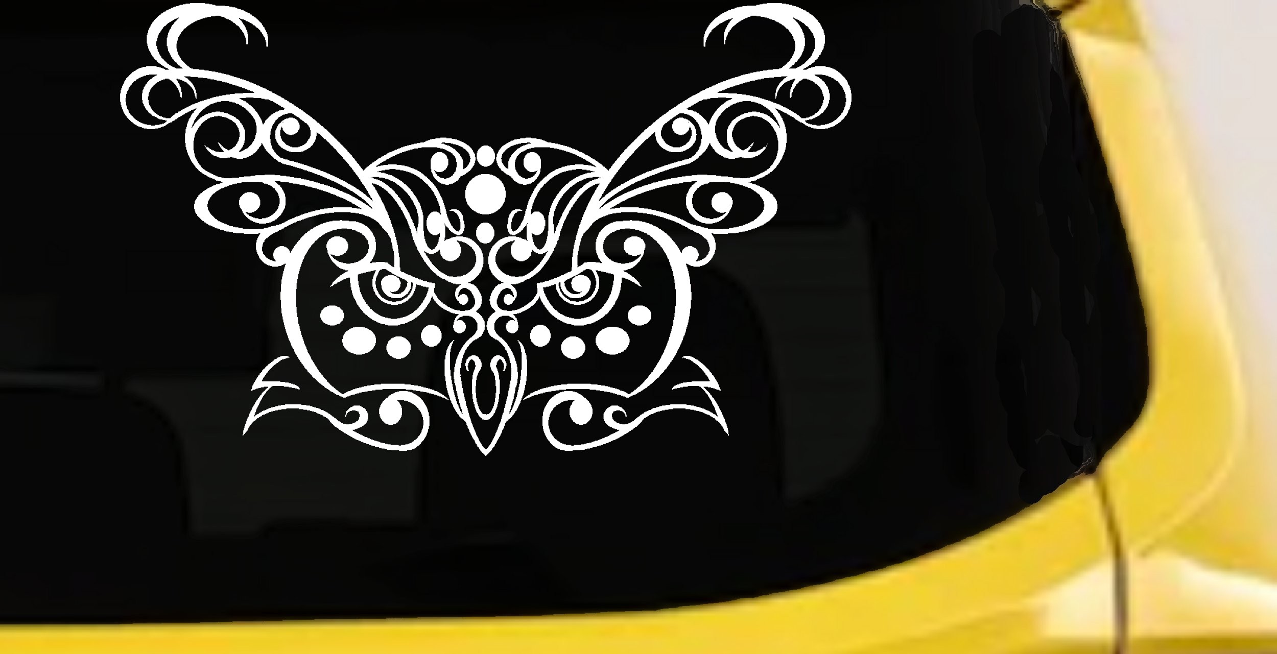 Owl Head Swirl with Dots Car or Truck Window Vinyl Decal Sticker (White)