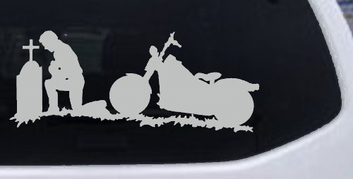 Biker Kneeling At The Cross with Motorcycle Car or Truck Window Decal Sticker