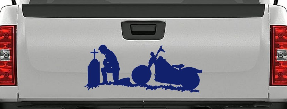Biker Kneeling At The Cross with Motorcycle Car or Truck Window Decal Sticker