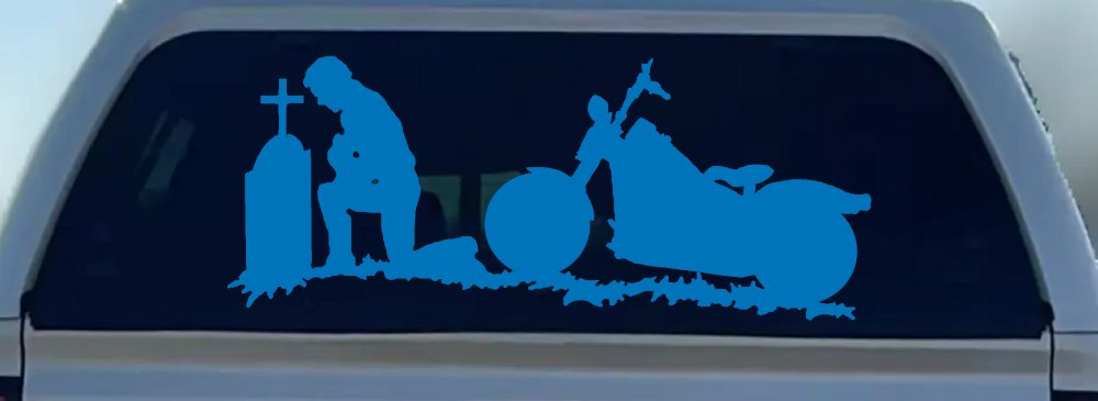 Biker Kneeling At The Cross with Motorcycle Car or Truck Window Decal Sticker
