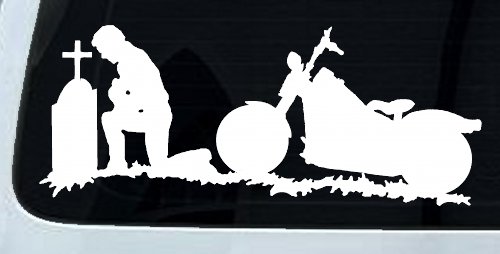 Biker Kneeling At The Cross with Motorcycle Car or Truck Window Decal Sticker