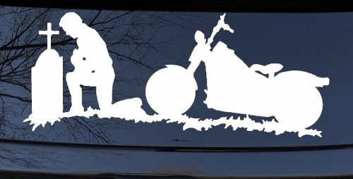 Biker Kneeling At The Cross with Motorcycle Car or Truck Window Decal Sticker