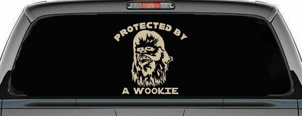 Protected By A Wookie Sci Fi Car or Truck Window Decal Sticker (Desert Sand)