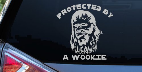 Protected By A Wookie Sci Fi Car or Truck Window Vinyl Decal Sticker (Light Gray)