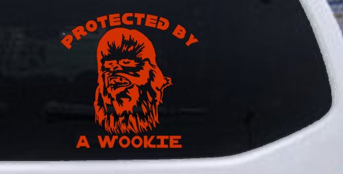 Protected By A Wookie Sci Fi Car or Truck Window Decal Sticker (Orange Red)